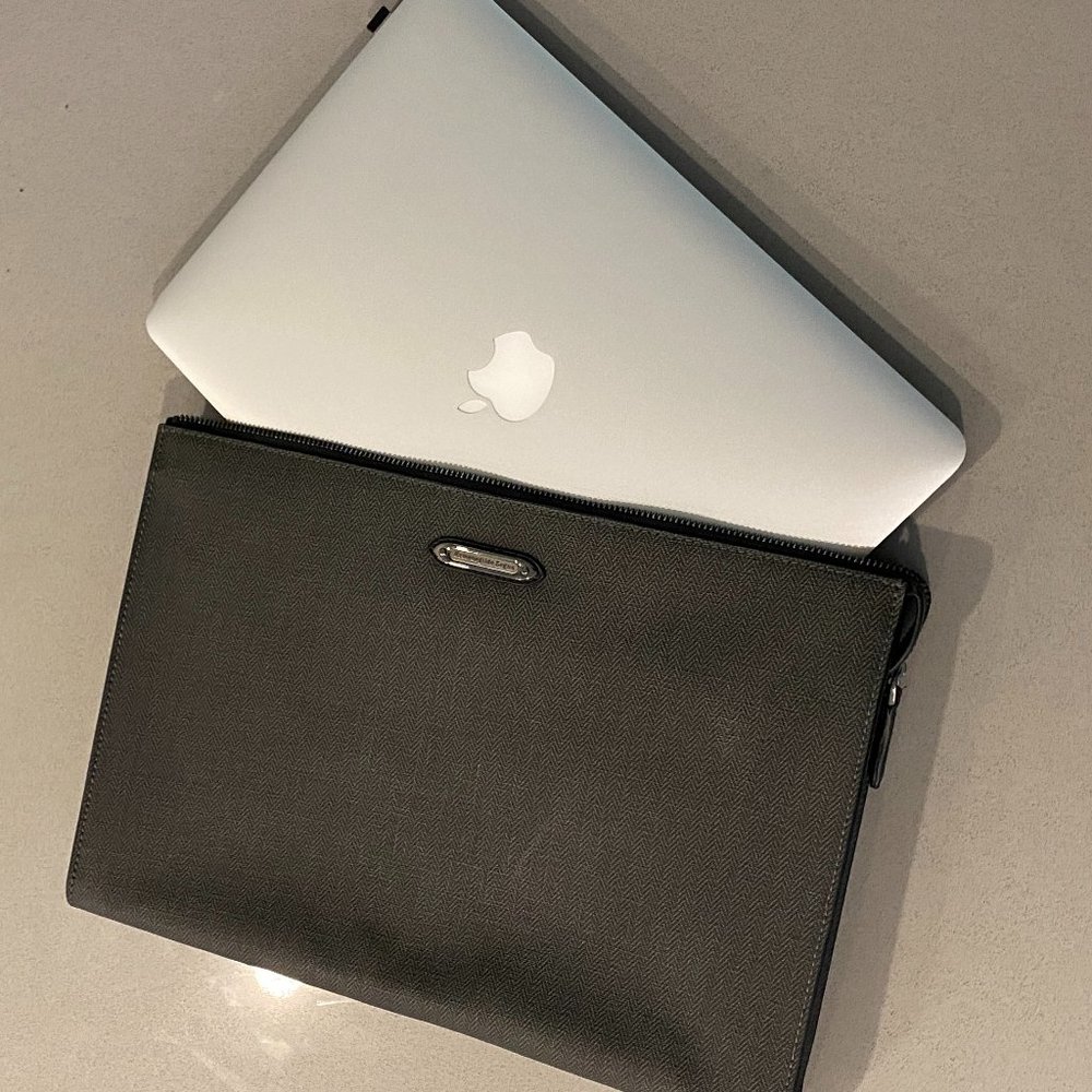 ERMENGILDO ZEGNA Leather Trim Laptop Clutch